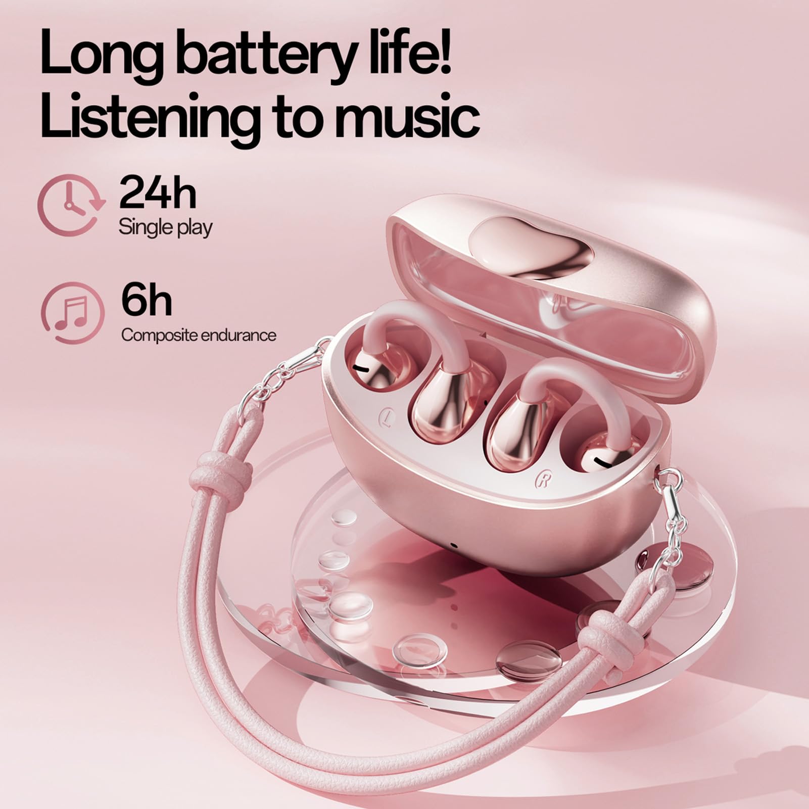 Bewinner Écouteurs Bluetooth à Clipser, 8 Modes de Traduction (Pink)