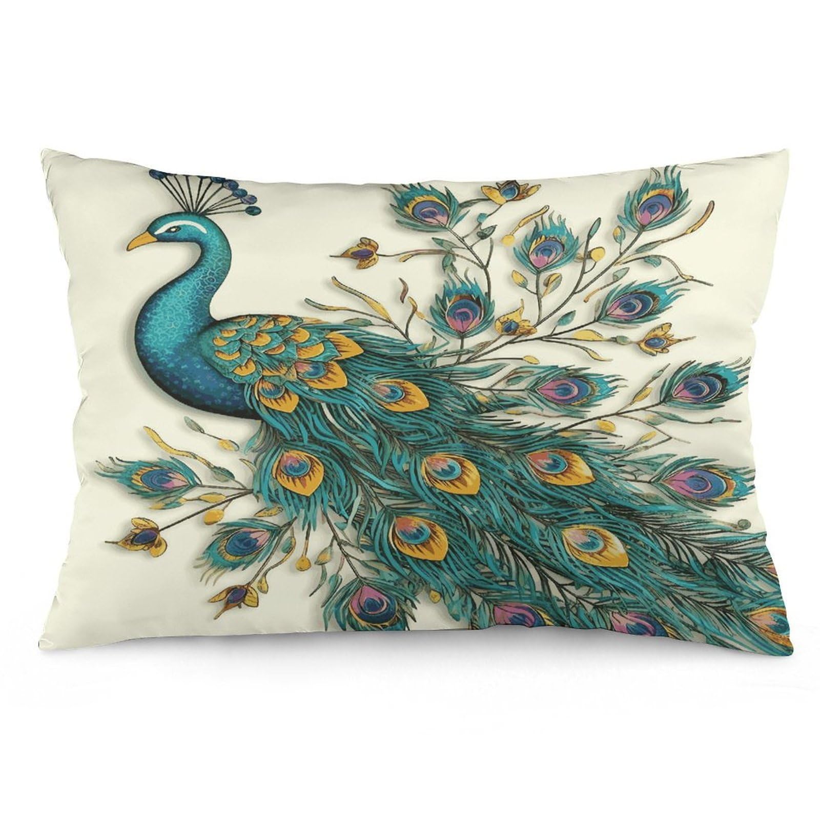 Peacock Pattern Throw Pillow Cover Soft Lumbar Pillow Covers with Zipper Breathable Rectangular Cushion Case Polyester Pillow Case Decorative Body Pillow Cover for Couch Bed