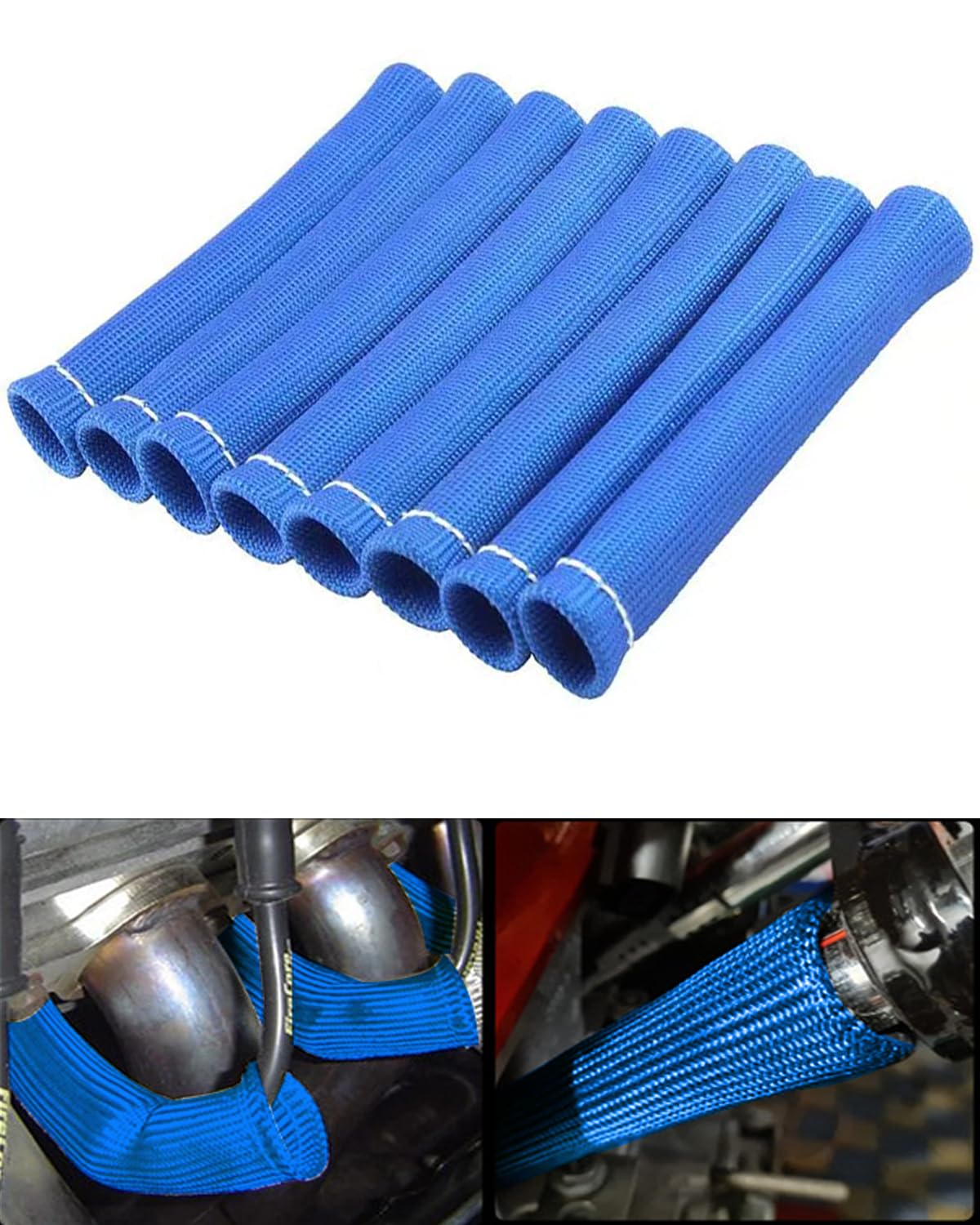 Spark Plug Wire Boots Cover - 8 PCS 2500° Spark Plug Heat Sleeve, 6 Inches Spark Plug Wire Heat Shield Protector Protection Replacement for LS1 / LS2 SBC BBC 350 454 Car Truck, Blue