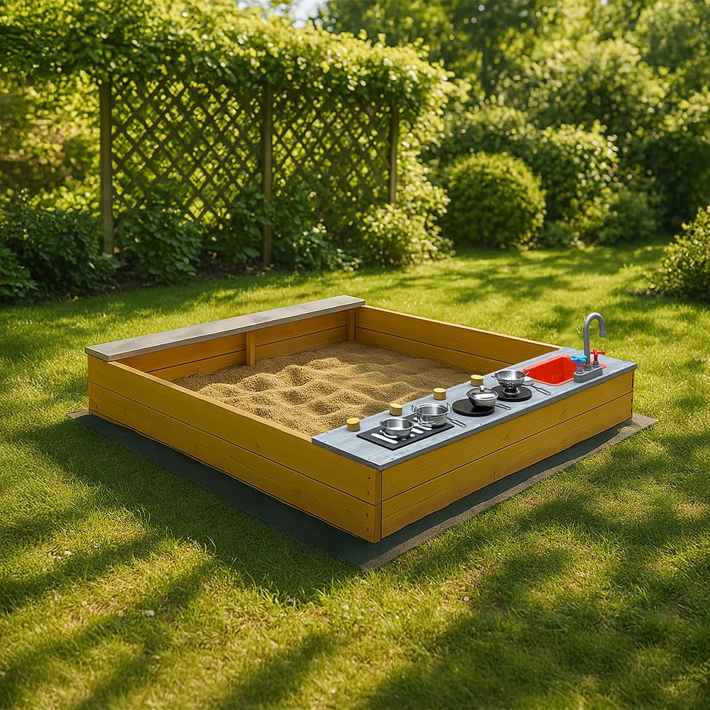 HOME DELUXE Cooky Bac à sable en bois naturel avec cuisine de jeu pour le plaisir créatif