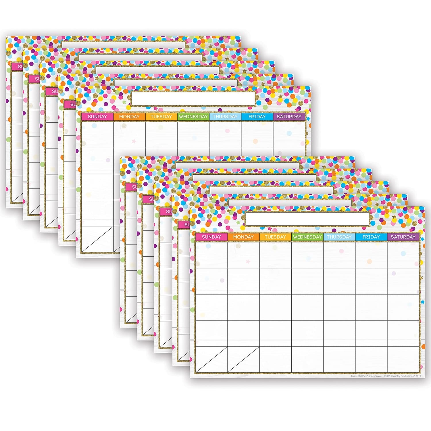 10 PACK PosterMat Pals(tm), Space Savers, 13" x 9.5", Smart Poly(tm), Calendar Confetti Style 95305