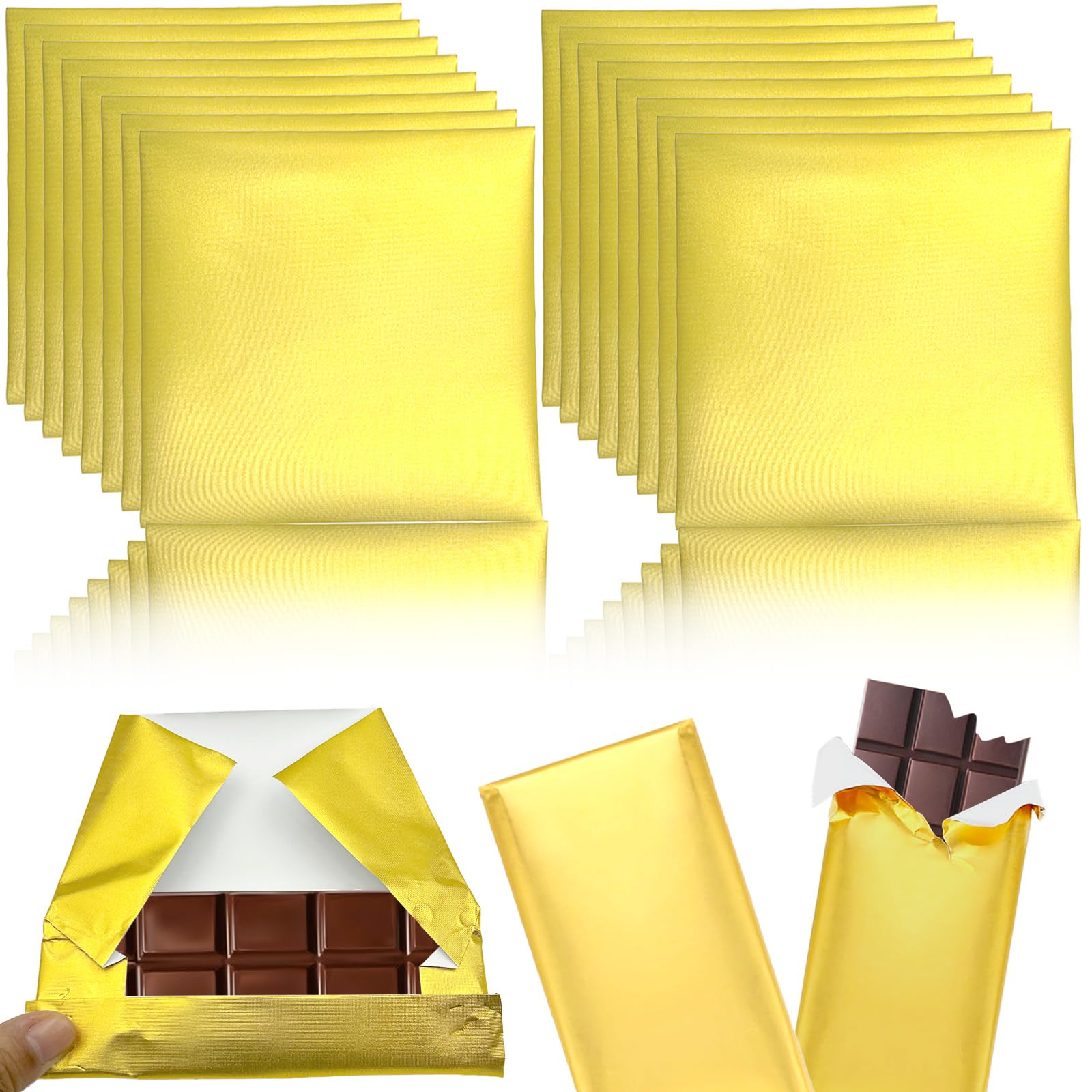 200 Pcs Chocolate Bar Wrappers With Thick Paper Packaging, 20cm*20cm/7.87"*7.87" Gold Aluminum Foil, Personalized for Homemade Candies/Chocolate Bars/Gifts