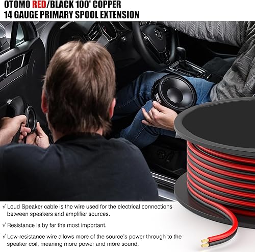 Miniatura 6 de Rollo de alambre de cobre enlazado de cobre rojo y negro de calibre 100 pies, cable de extensión de conexión de 14 AWG 12V24V DC Cable