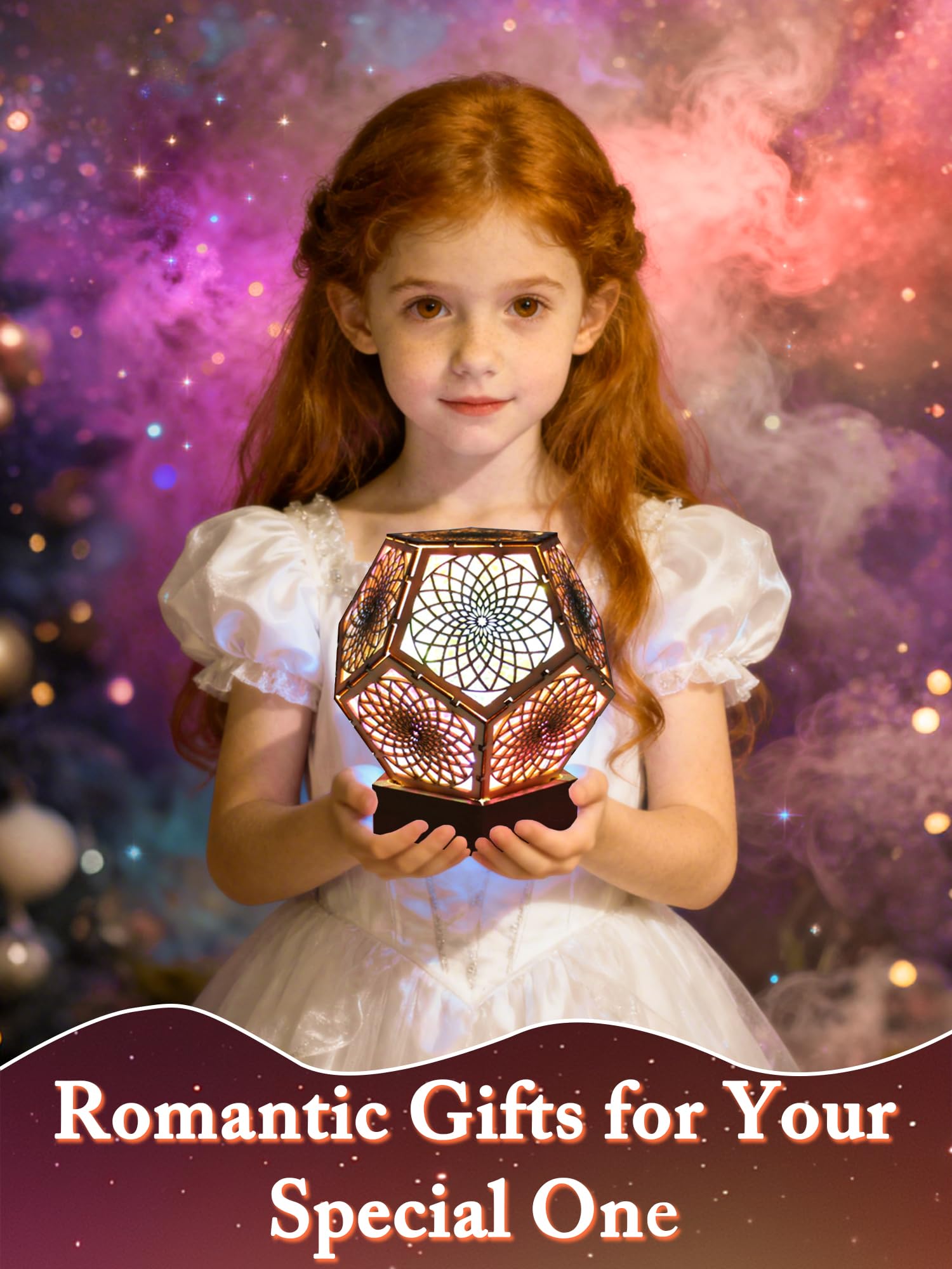 Starlight Projector Lamp,Boho Ambient Lighting Ceiling Projector Night Light, Wooden Colorful LED Lights for Bedroom Vintage Room Decor Aesthetic Unique Gifts for Christmas Halloween Birthdays: Pentagonal