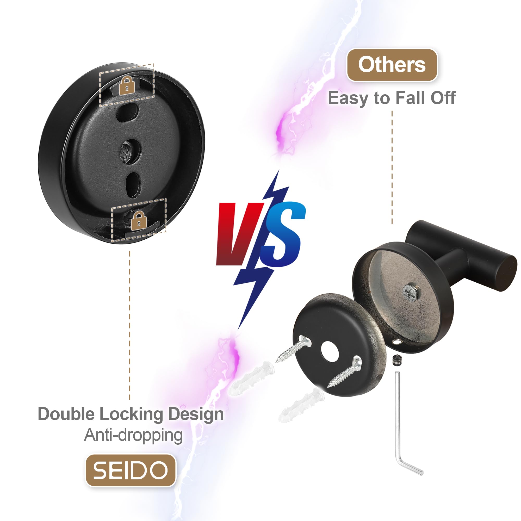 SEIDO Juego de accesorios de baño negro, juego de accesorios de baño SUS 304 de acero inoxidable doble barra de toalla para pared de baño de 24 pulgadas, toallero negro, 4 piezas
