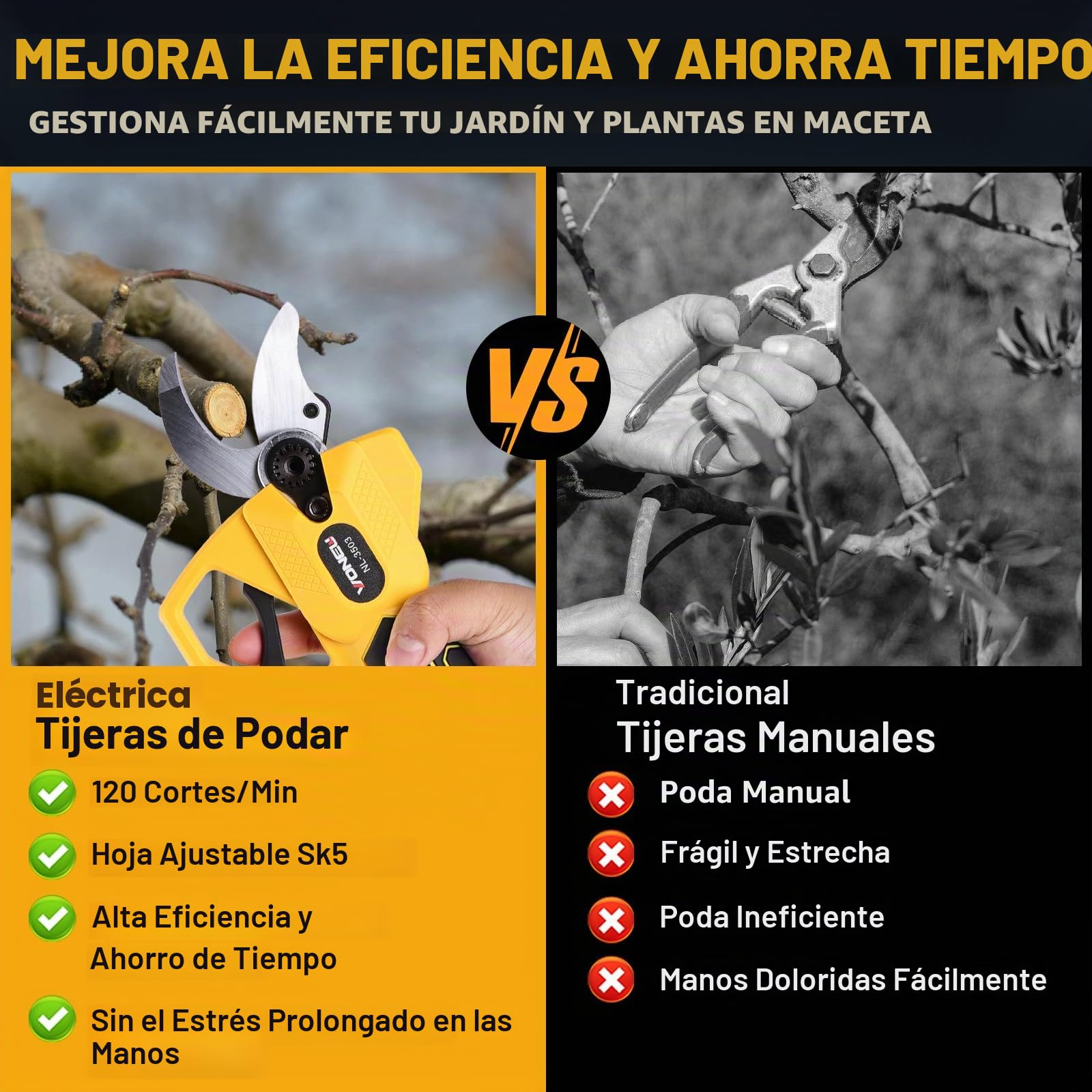 Tijeras de Podar Eléctricas: Tijeras de podar bateria con 3 opciones de apertura: 10mm, 20mm y 30mm, 2 baterías de 2000mAh 24V, Motor 800W, Podadora Eléctrica Inalámbrica de 30 mm