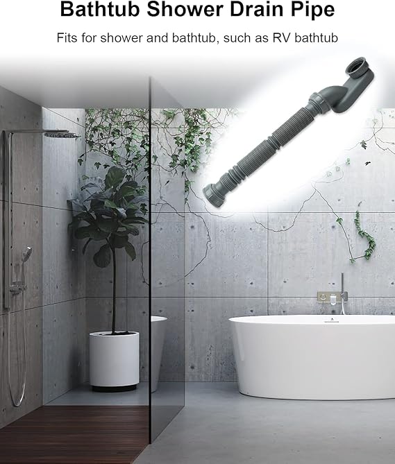 Low Profile 1 1/2 P Trap Bathtub Shower Drain Pipe, Flat P Trap Freestanding Tub Drain for Bath
