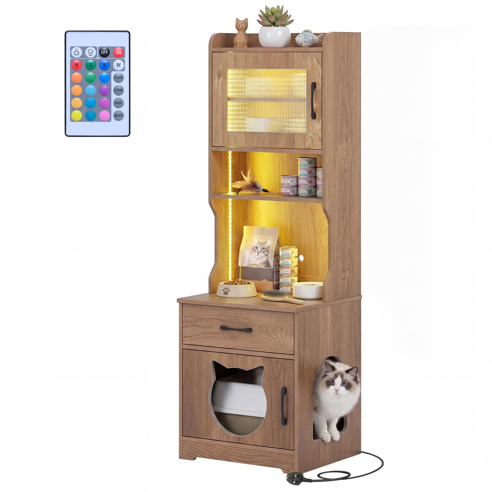 COSTWAY Cat Litter Box Enclosure, Hidden Cats Washroom (1, Natural)