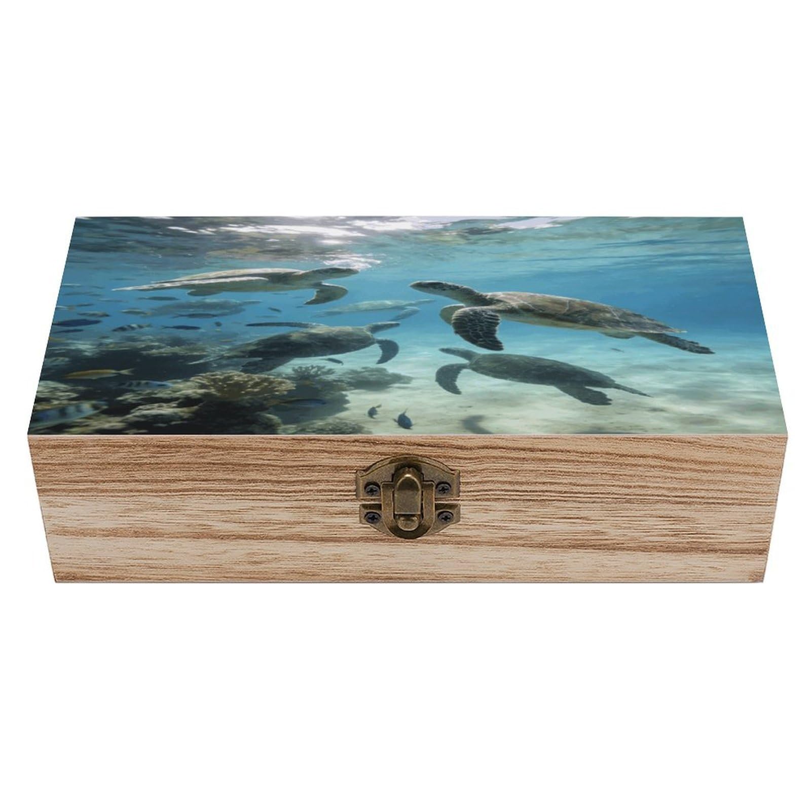 LZQPOEAS Sea Turtles Wooden Keepsake Box Wooden Storage Box Container with Hinged Lid Beautiful Wood Memory Box Decorative Jewelry Case for Crafts Art Hobbies & Trinket Storage