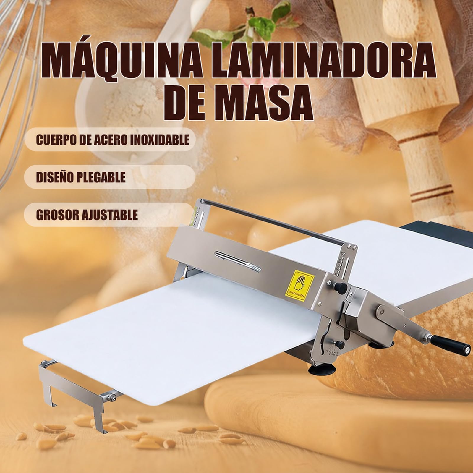 Faltbare Teigausrollmaschine mit Ausrollbrett, manuelle Teigausrollmaschine aus Edelstahl, einstellbare Teigstärke von 0–25 mm, geeignet für Pasta, Croissants und Nudeln A300