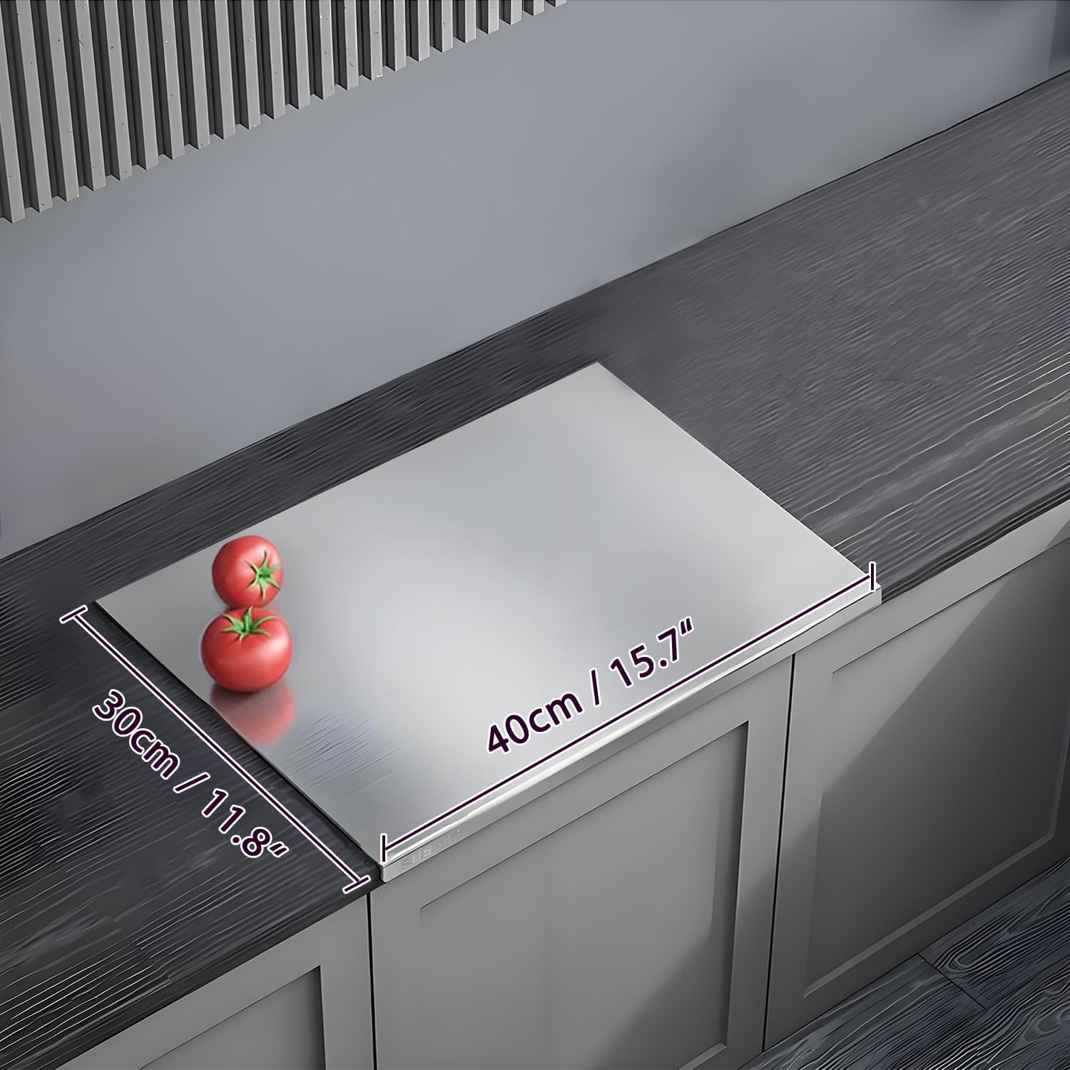 304 Stainless Steel Cutting Board – Stainless Steel Kitchen Chopping Boards Non-Slip, Dishwasher Safe – Ideal for Meat, Vegetables, Fruits, Bread & Baking – Commercial & Home Use (15.7 * 11.8in)