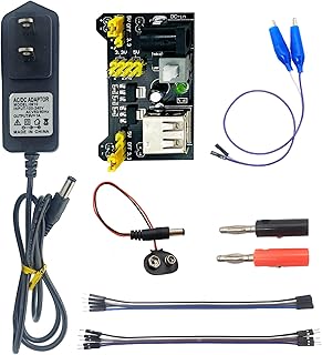 arduino Power Supply Breadboard 3.3V 5V Power Supply Module+Minidodoca 9V 1A Adaptor 5.5 x 2.5mm+Alligator Clip Test Leads+Banana Plug Kit for Arduino UNO, Raspberry Pi, STM32 Electronic DIY etc