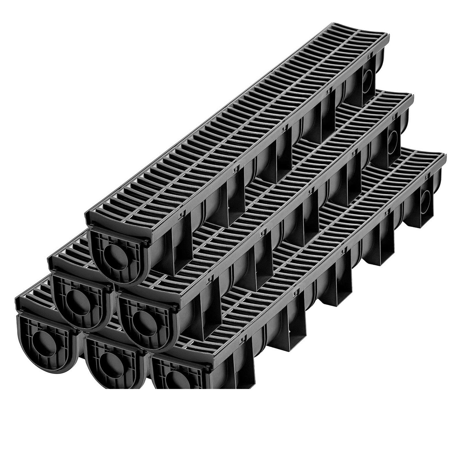 Driveway Trench Drainage Kit System Channel Drain With Plastic Grate 4-6 Pack HDPE Grille Black Garage Floor(5.8x3.1 in 4pack)