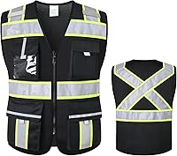 Vista 16 de Chaleco de seguridad clase 2 con cremallera frontal y múltiples bolsillos, chaleco de alta visibilidad, cumple con las normas ANSI/ISEA