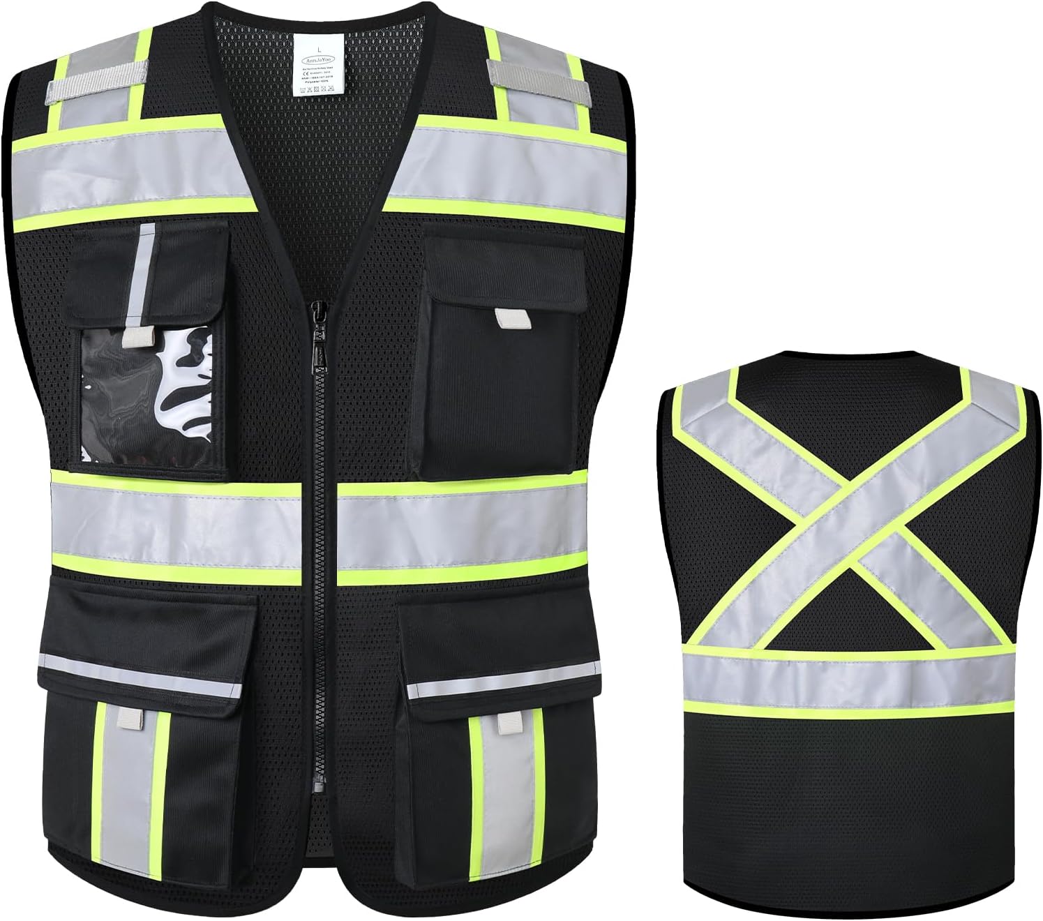 Class 2 High Visibility Vests with Zipper Front and 7 Pockets, Meets ANSI/ISEA Standards