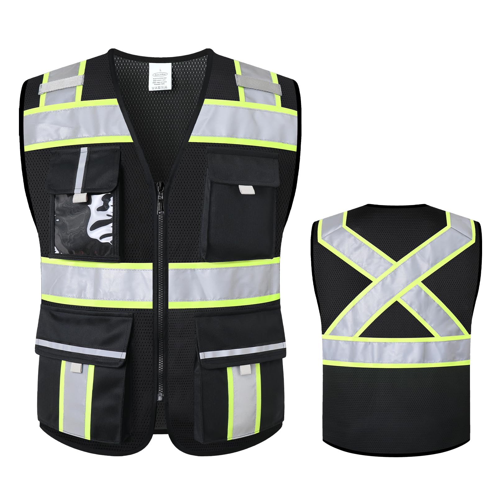 AnnJoYoo Class 2 Safety Vest with Zipper Front and multiple Pockets, High Visibility Vest, Meets ANSI/ISEA Standards