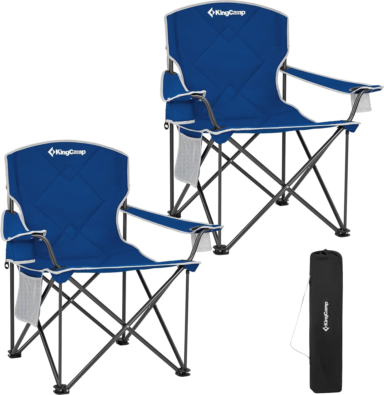 KingCamp Portable Folding Camping Quad Chair, Oversized Fully Cushioned Seat with Side Pocket and Cup Holder, for Tailgates, Beach, Lawn