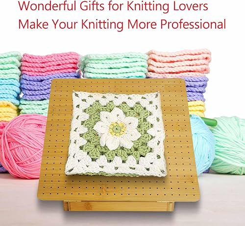 Miniatura 6 de Gkesgm Tabla de bloqueo de ganchillo, tabla de madera de bambú para tejer ganchillo, regalo de ganchillo para amantes de la abuela cuadrada, kit