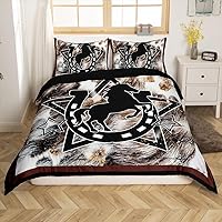 Vista 17 de Funda de edredón rústica de Texas con estrellas del oeste de Texas, juego de ropa de cama para niños y niñas, tablero de madera, funda de edredón