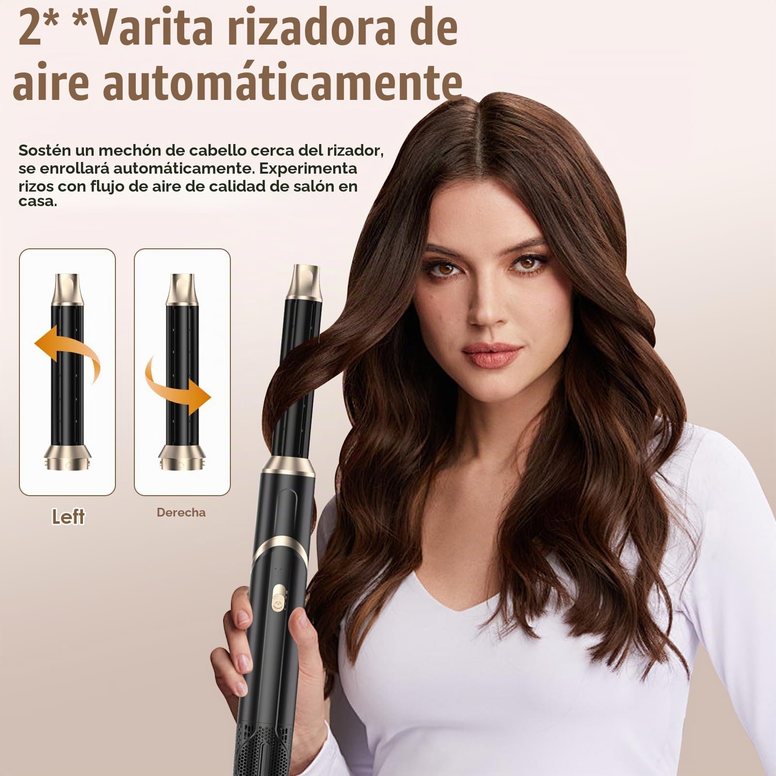 Cepillo de Aire 1000W, Cepillo Secador de Pelo, Secador de Pelo Iones Negativo, Cepillo Alisador, 2 Rizador, Voluminizador, Moldeador de Pelo con 3 Temperaturas, para Seca Alisa Volumen