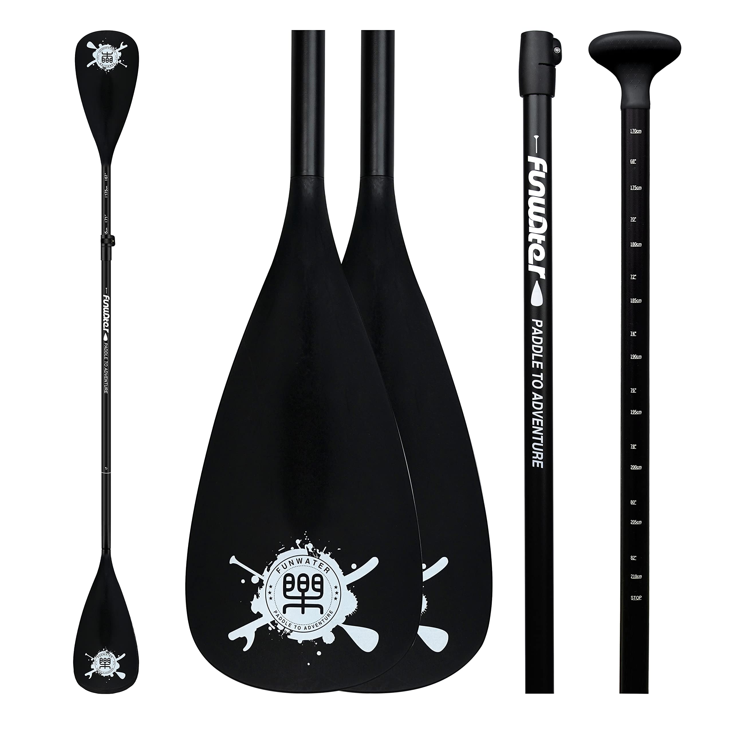 FunWater Pagaies de SUP – Pagaie de stand up réglable 3 pièces flottantes en alliage – Légères et flottantes – Durable et pliable – Rembourrage efficace