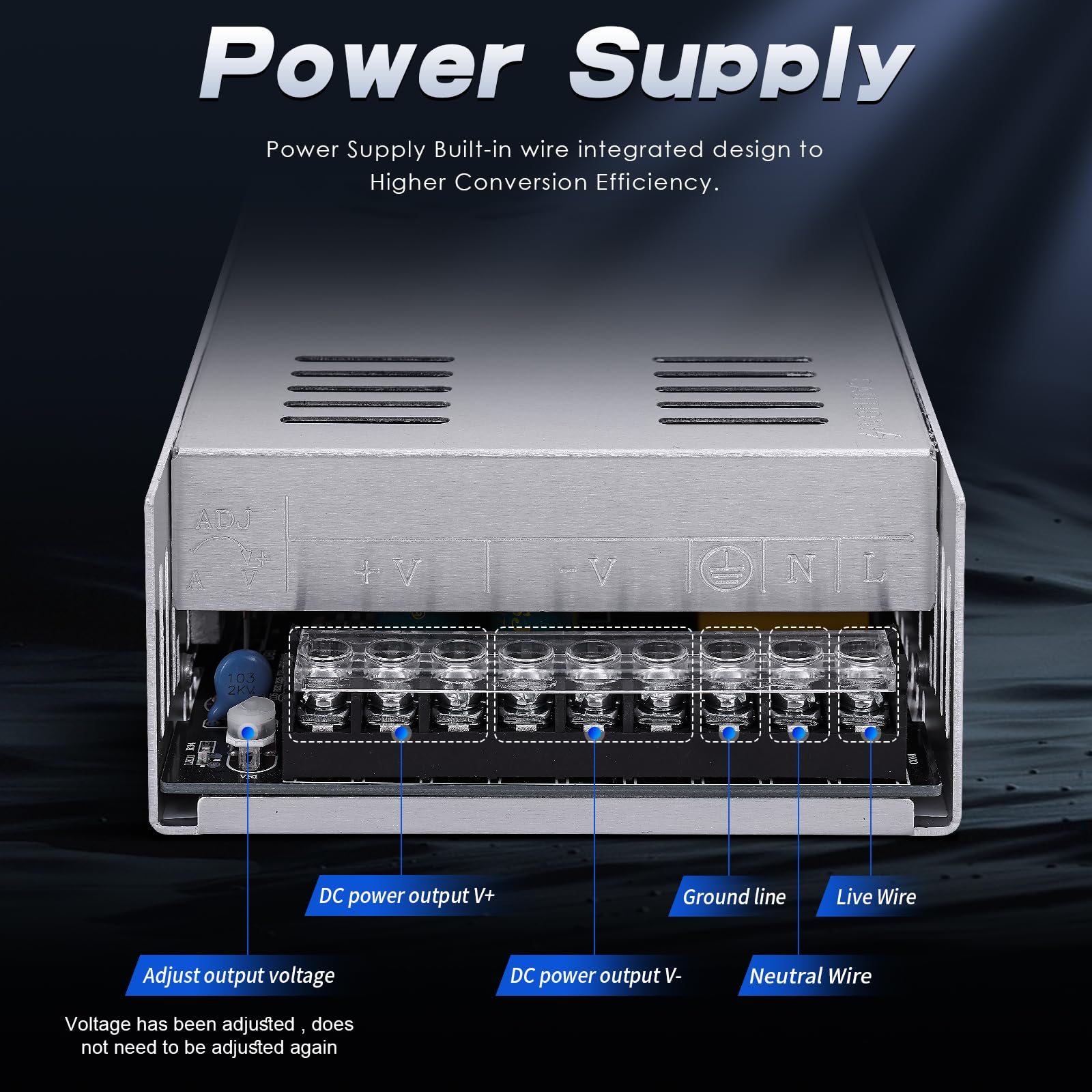 Uniwersalny regulowany zasilacz impulsowy 24 V 25 A 600 W DC zasilacz impulsowy AC adapter LED, konwerter, transformator, adapter do taśm świetlnych LED, CCTV, projektu komputerowego, radia