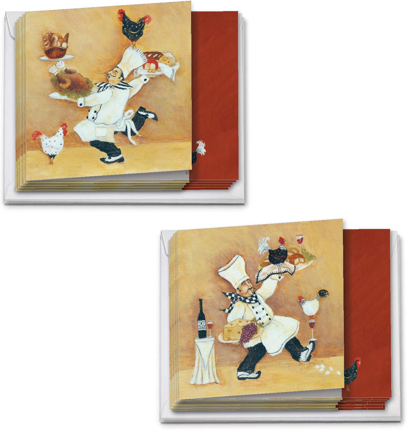 Farm To Table - Box of 12 Painted Cafe Greeting Cards with Envelopes (4 x 5.12 Inch) - Bulk Blank Chicken for Dinner Note Cards - All Occasion Notecard Set (6 Each, 2 Designs) MQ4635OCB-B6x2