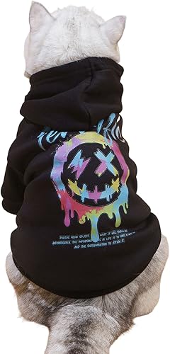 QWINEE Sudadera con capucha para perro, sudadera elegante para perros, gatos, gatitos, cachorros, perros pequeños, medianos y grandes, color negro, S