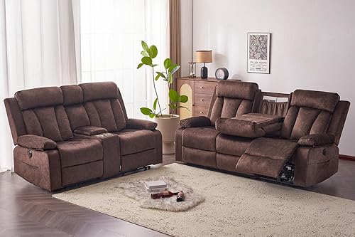 Velvet Power Recliner Sofa Living Room Set, Electric Loveseat Reclining