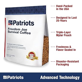 4Patriots Freedom Joe's Survival Coffee: Tasty, Long-Lasting Emergency Instant Coffee, 30 Servings