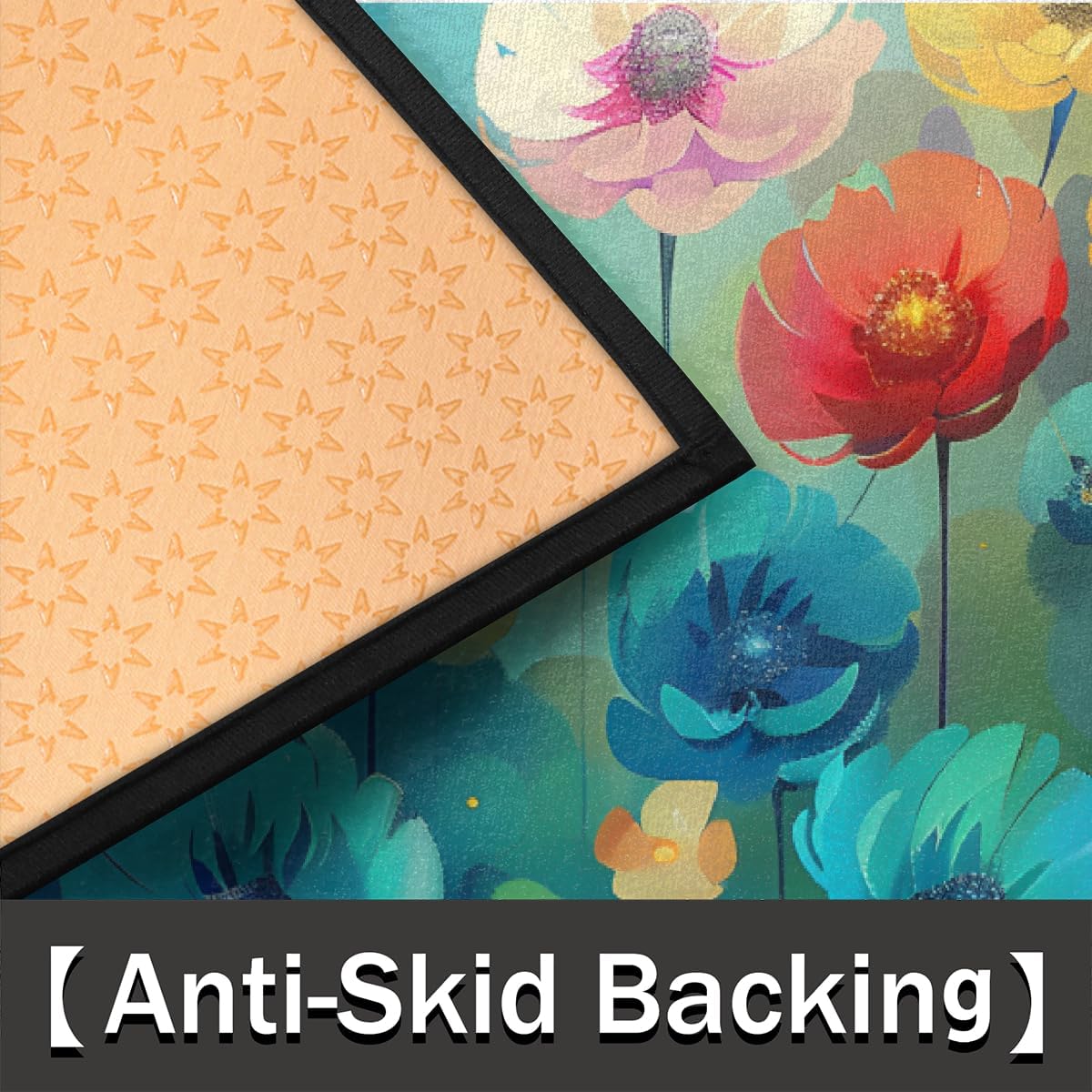 Half Round Door Mat Rainbow Flower Pretty Half Moon Rug Washable Half Circle Area Rugs Indoor Entrance Non Slip Semi Circle Bathroom Rugs Floor Carpet for Kithen Bedroom Fireplace Decor