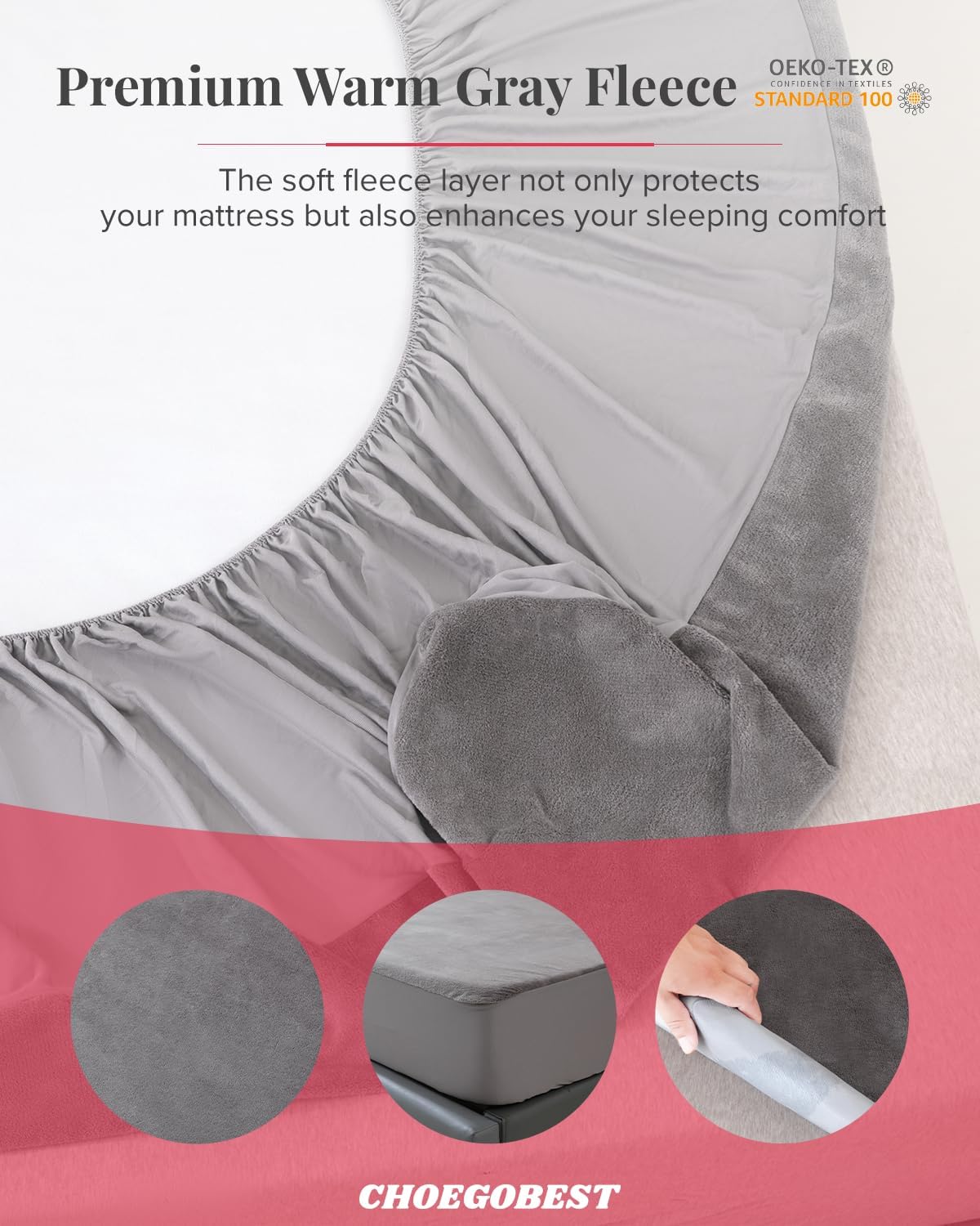 Twin XL Waterproof Mattress Protector, Soft Fleece Mattress Cover Gray, Noiseless Breathable Bed Protector, Deep Pocket Fitted Mattress Pad Cover for Twin XL Bed