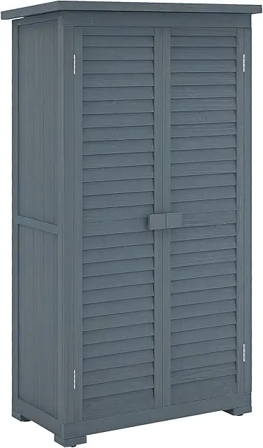 Kant en klaar geïsoleerd tuinhuis: Outsunny tuinberging met 2 planken, bitumen dak, grijs