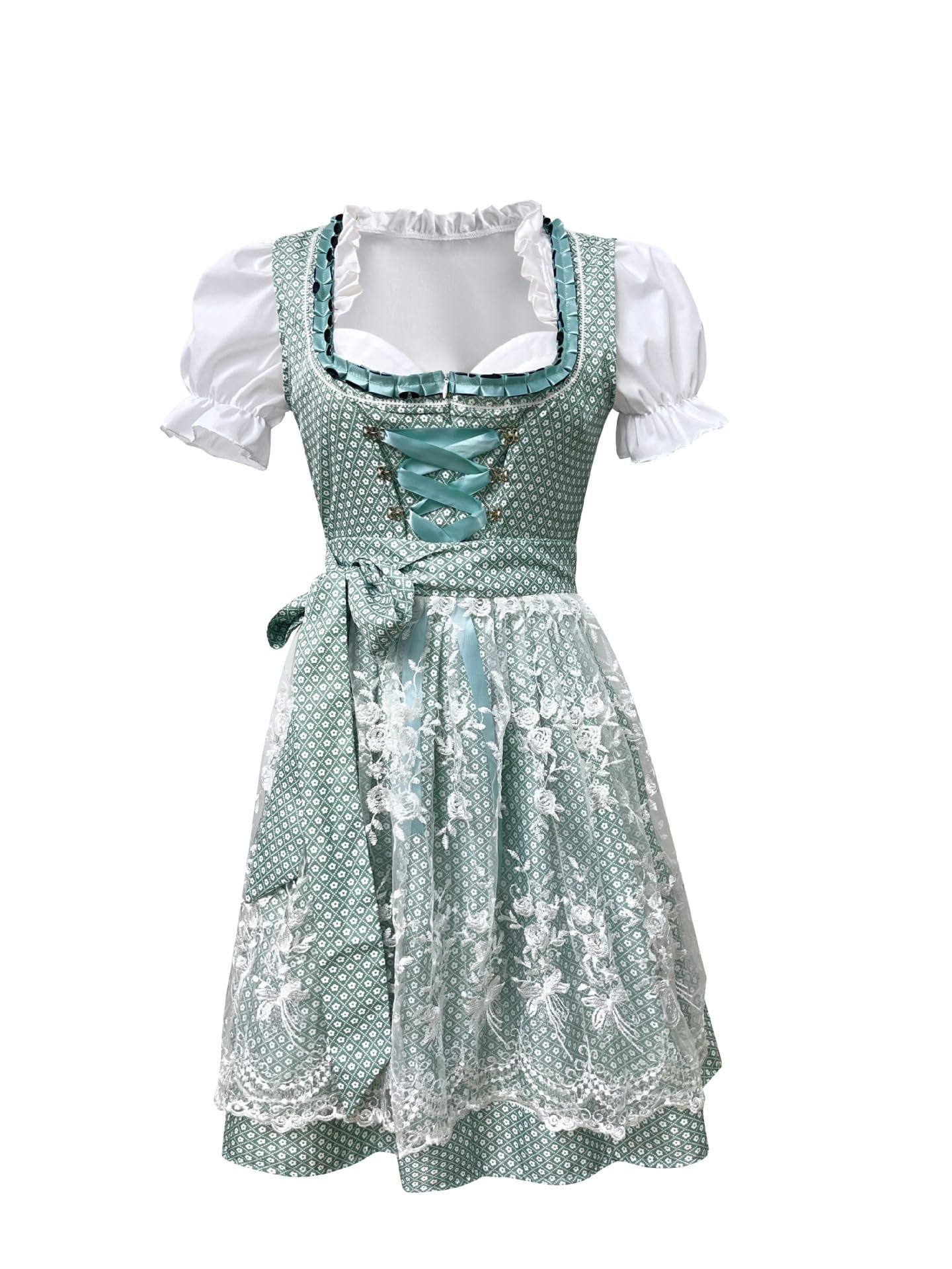 Dirndl Damen midi Trachtenkleid Damen Dirndlkleid mit Spitze Trachtenmode inkl. Dirndlbluse Dirndlschürze 3 teilig für Oktoberfest Karneval