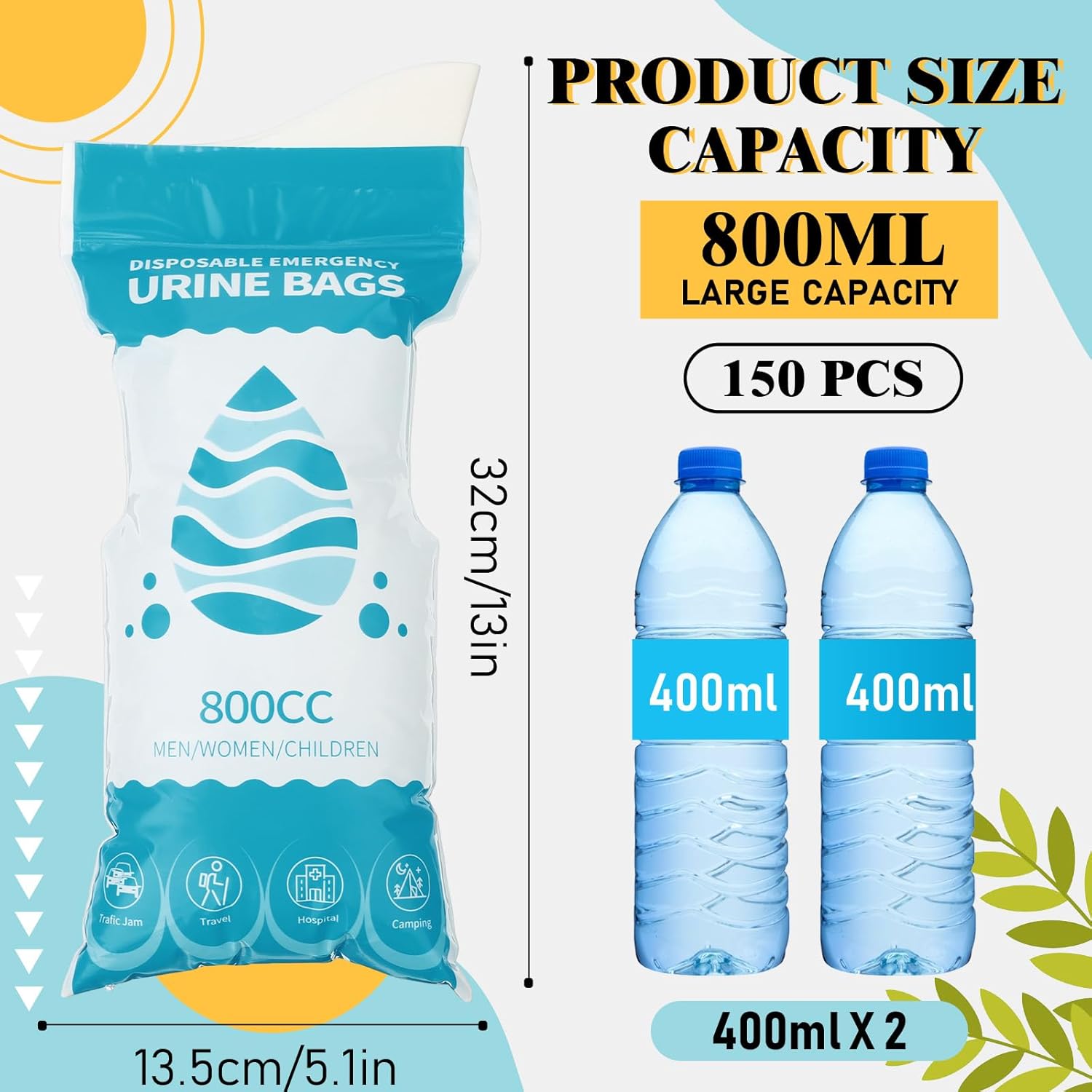 Nuogo 150 Pcs 100 Pcs Disposable Urine Bag 800cc Portable Emergency Pee Bags for Men Women Unisex Urinal Bag for Travel Traffic Jams Camping Hiking Long Flights