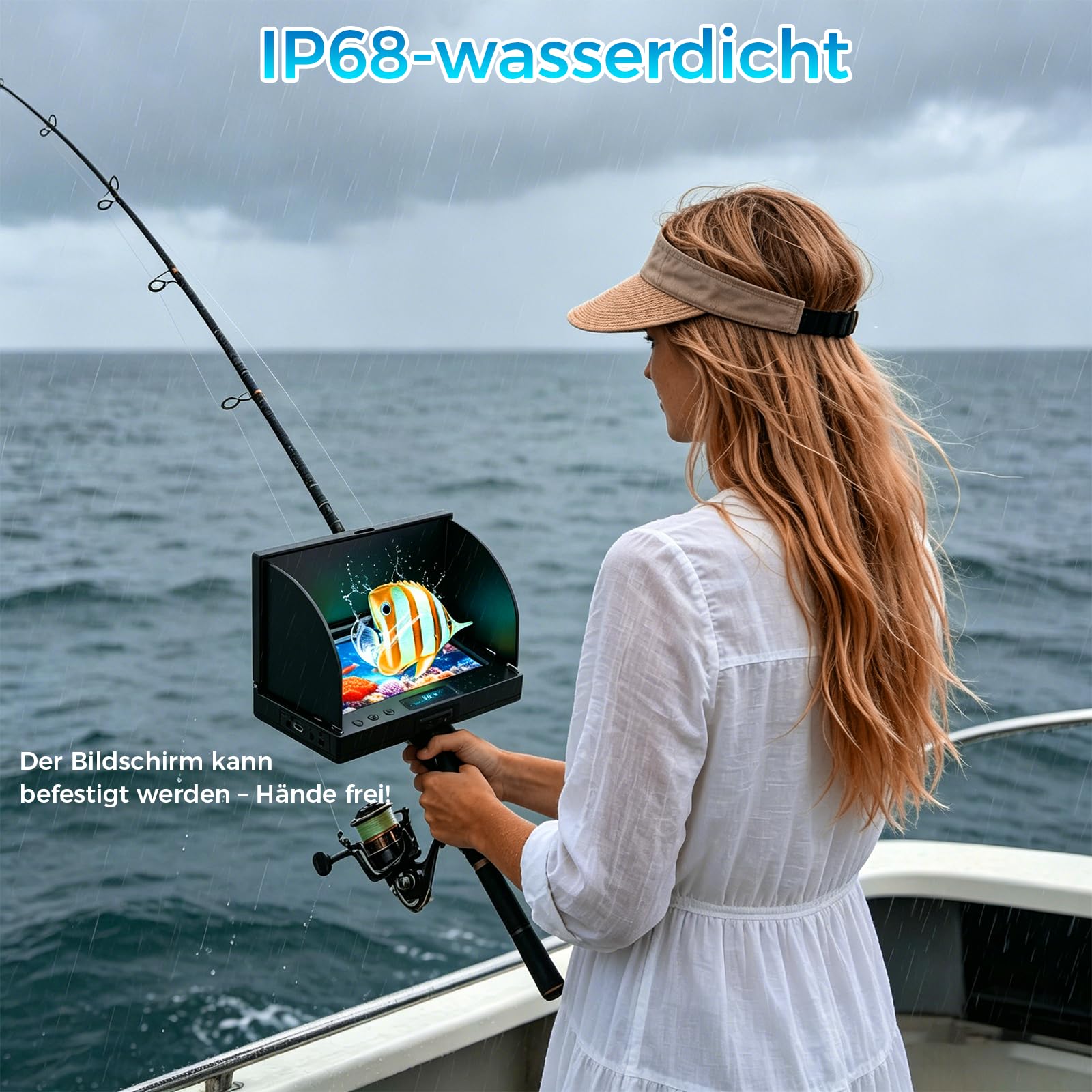 Unterwasserkamera Angeln,1080P HD Fischfinder mit 4.3-Zoll-LCD 15m Wasserdichtem IP68 Kabel 12 IR-Nachtsichtlichtern Fish Finder Kamera Meeresangeln Eisfischen Flussangeln Angeln am See