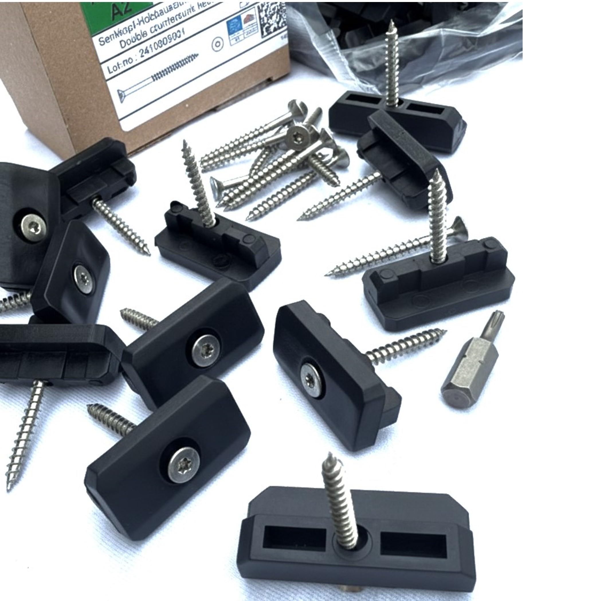 200 Stk. WPC Clips 5 mm Inkl. Schrauben + 40 Start - Endclips + 1 BIT, Befestigung Klammern Terrassendielen Montageclip Terrassenclips