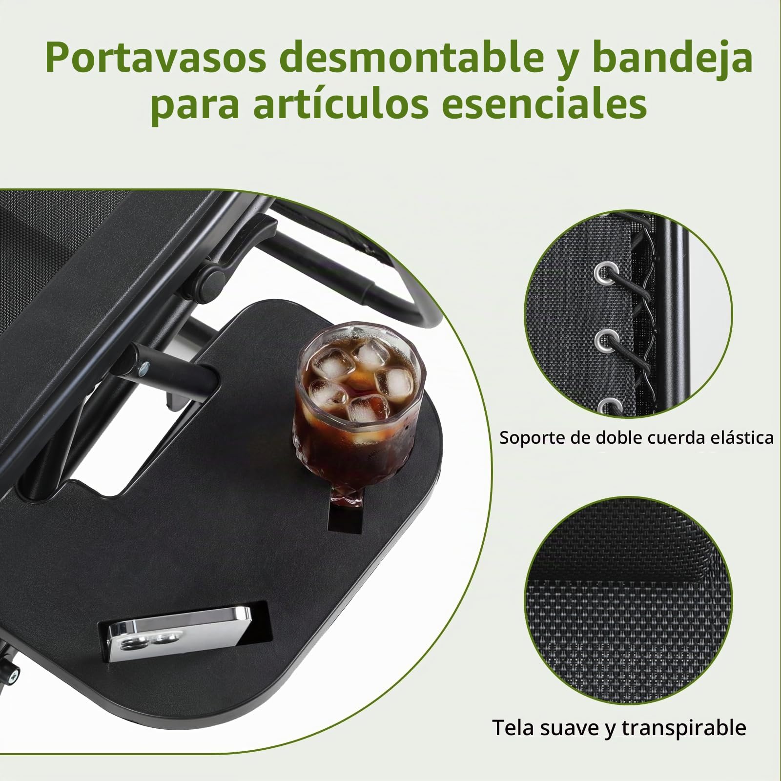 VOWNER Pack de 2 Sillas de Gravedad Cero Plegables, Tumbona de Jardín con Parasol Ajustable y Posavasos, Sillón Relax para Balcón, Terraza, Camping, Playa