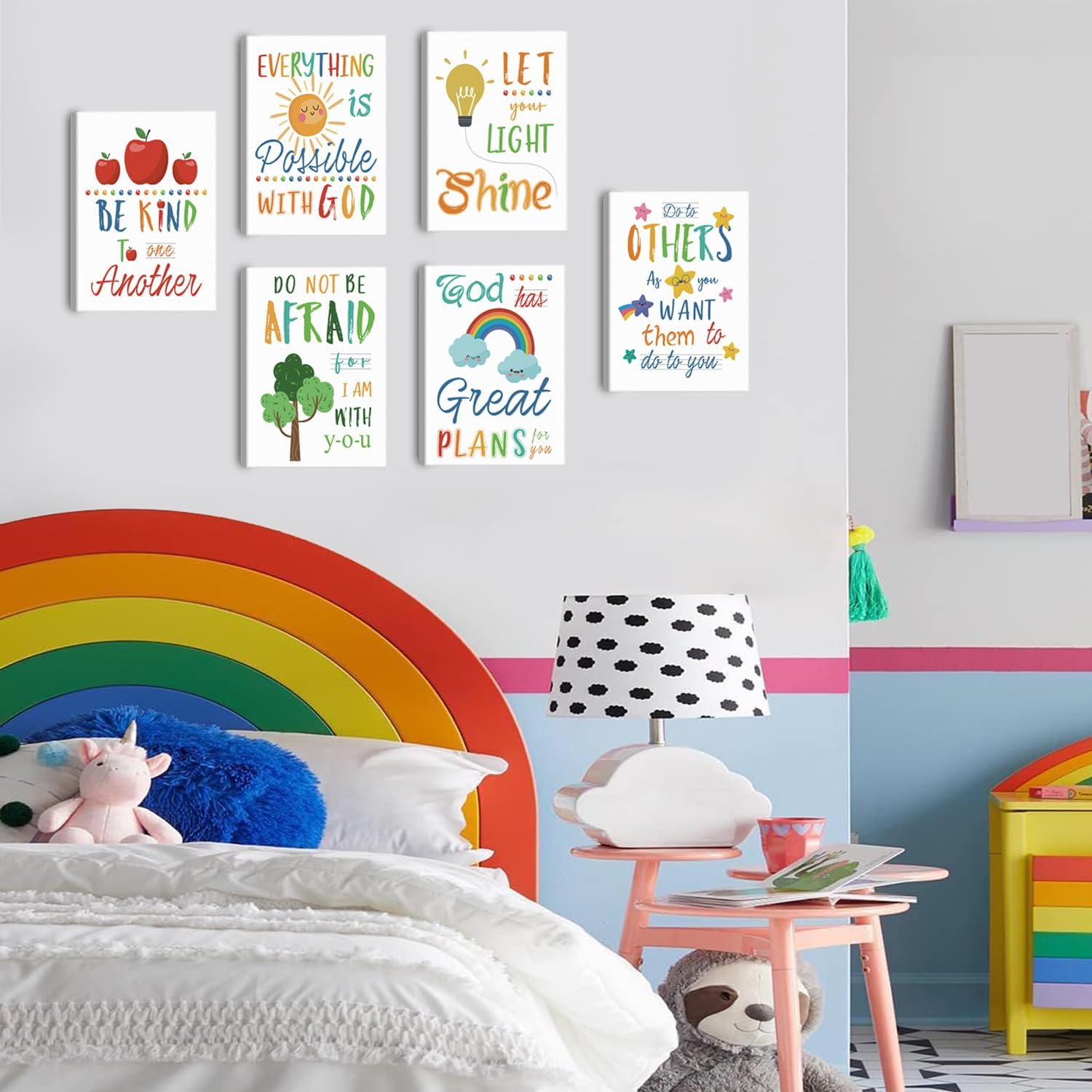 HPNIUB Colorful Rainbow Art Print,Kids Inspirational Quote Canvas Wall Decor Set of 6(8”X10”, Framed),Be Kind Bible Verse Wall Art for Children’ s Classroom,Sunday School Decor 6 71oqnEXEbEL. AC SL1500