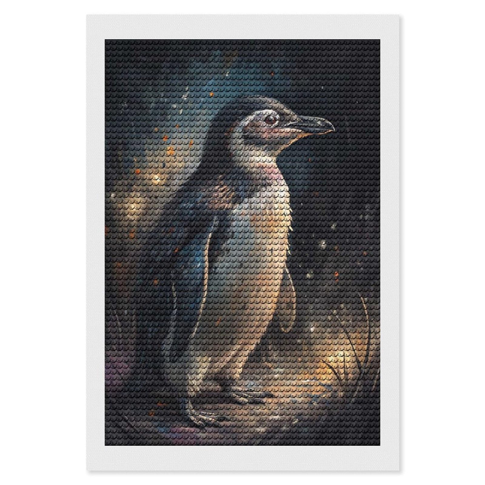Junmoney Penguin in A Dark, Sparkly Forest DIY Diamond Art Canvas Kit 8"x12", Simple to Start, Fun Craft Experience, Modern Decor, Gift Idea, Adhesive Canvas