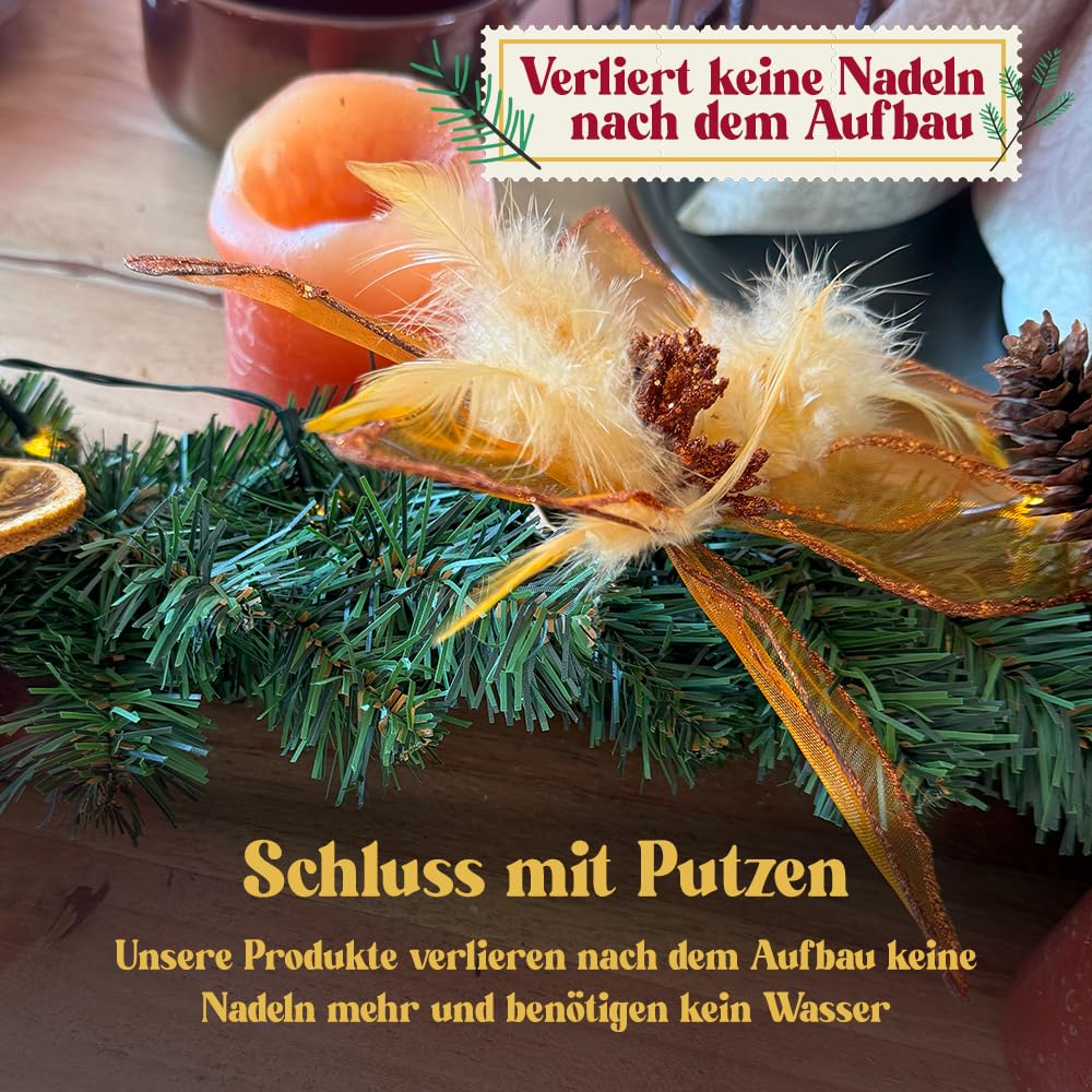 Weihnachtsgirlande künstlich 270 cm I Naturgetreue Nachbildung, Weihnachtsdekoration für Innen, Draußen + Eingangstür Halterung I ohne Deko (Grün, 270 cm)