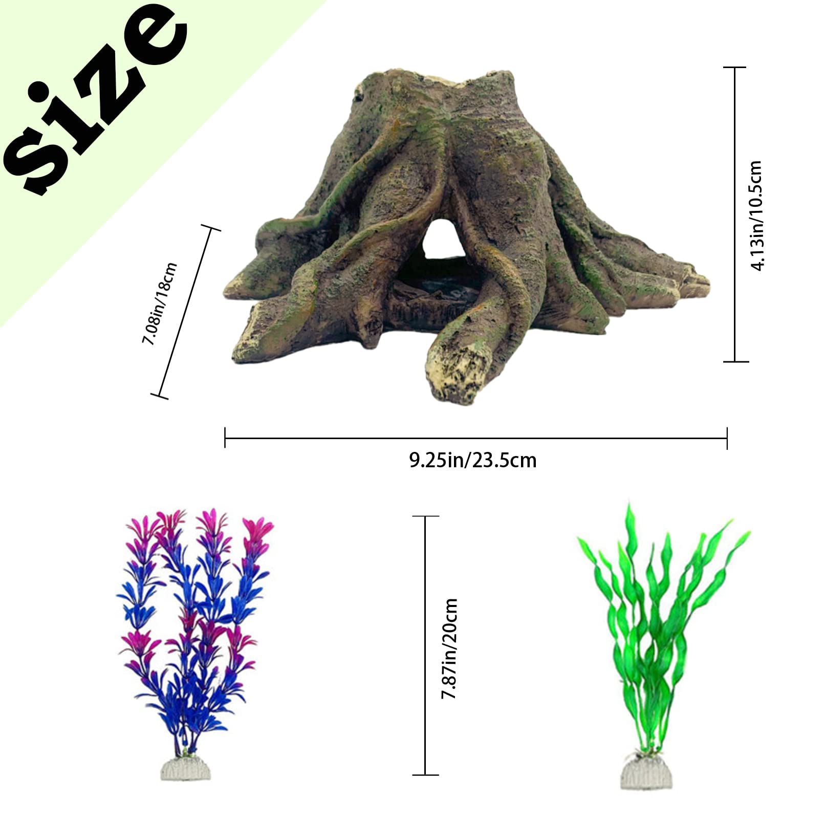 Decoración de tocón de árbol de acuario, tronco de resina de tronco, tronco hueco, tronco de madera flotante, casa de pecera, adorno de paisajismo, agujeros para escondite para agujeros de peces