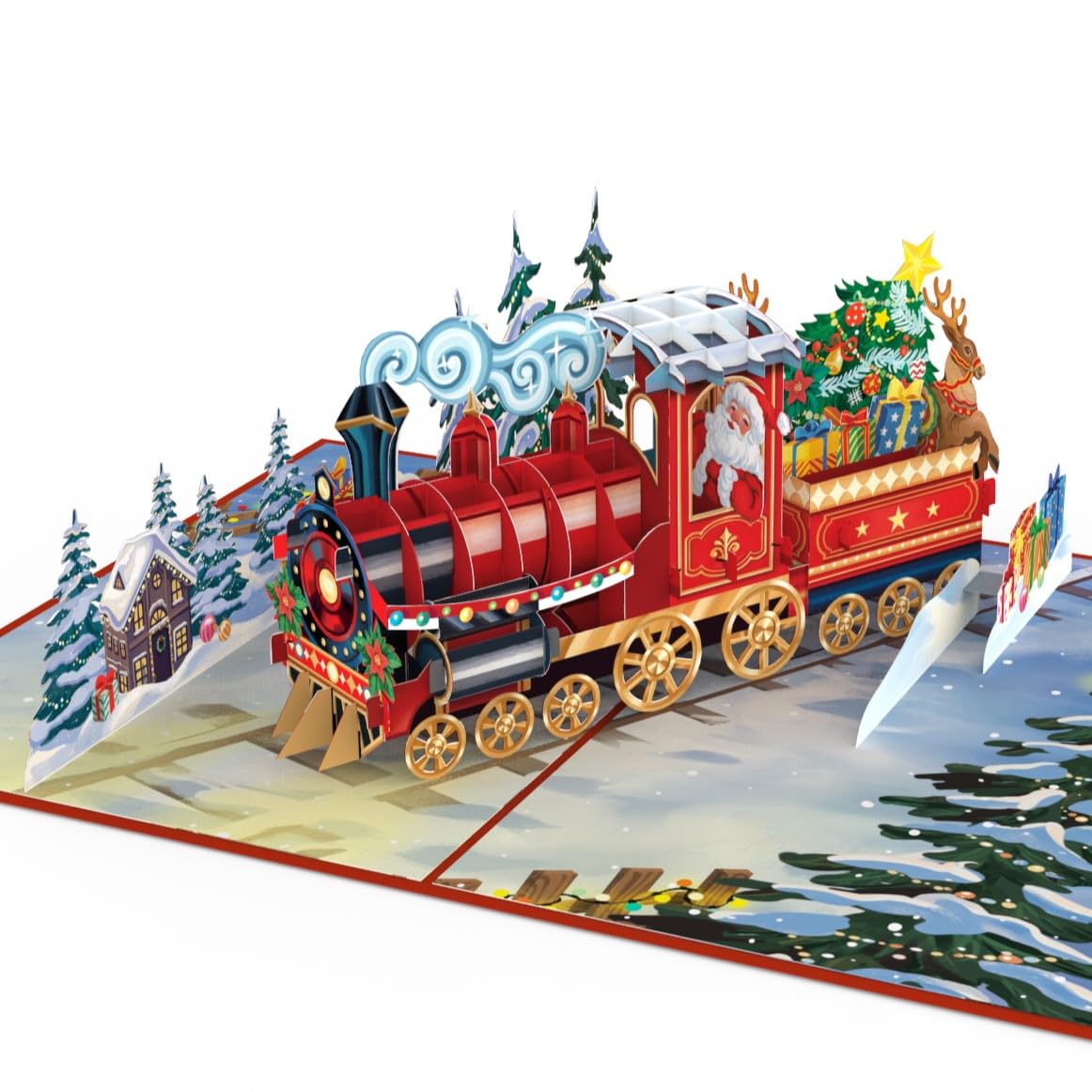 papercrush Pop-Up Santa Train Card - 3D Funny Christmas Greeting Card with Polar Express, Santa Claus & Reindeer for Granny, Auntie and Mom - Humorous Xmas Card for Kids (Girl & Boy), Men or Women