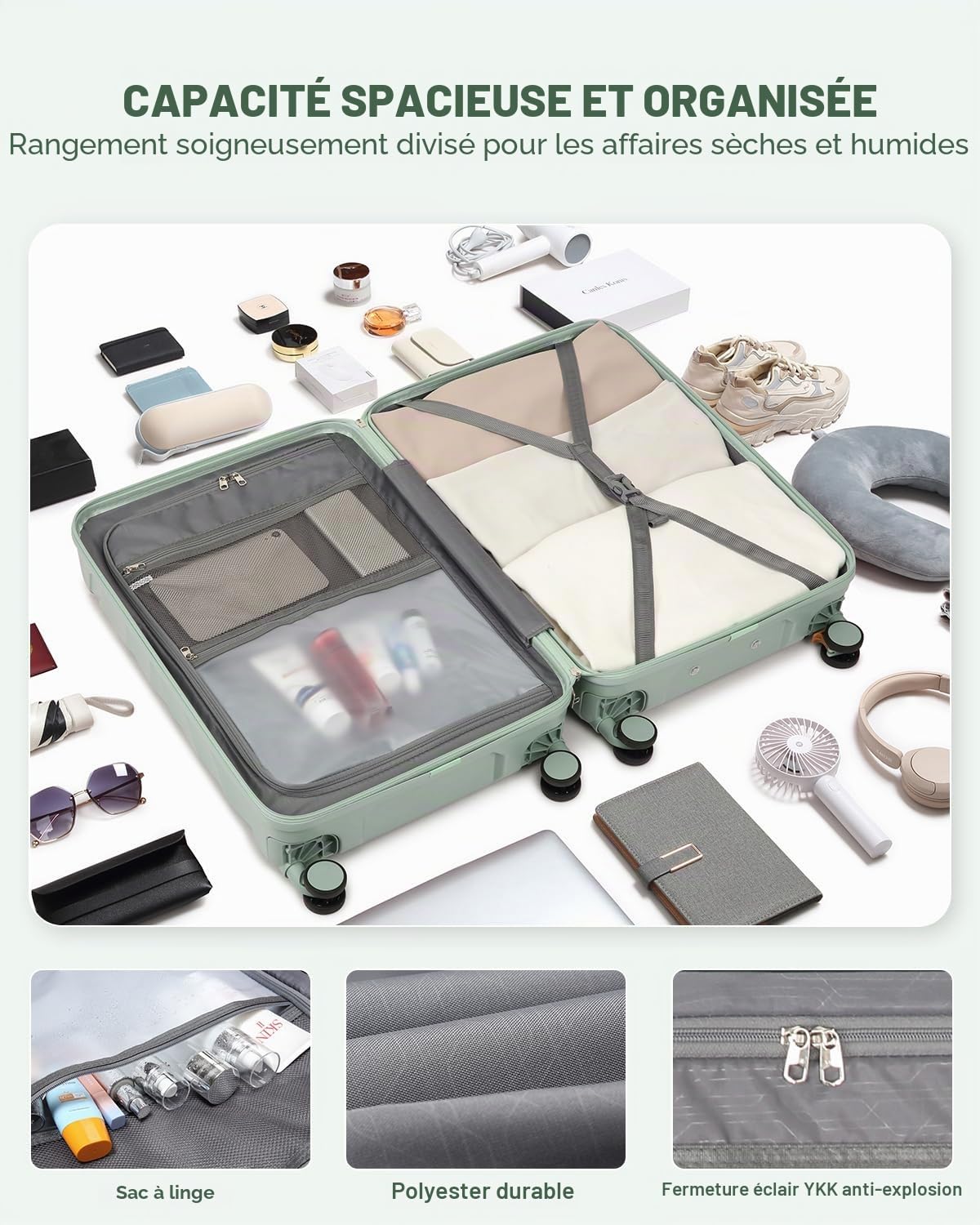 Sea choice Valise Rigide Cabine 55x40x20cm 3 Pièces Valises Légère ABS Durable avec Serrure TSA et Roues à 360° Trolley Voyage avec Trousse de Toilette et Sacs de Voyage
