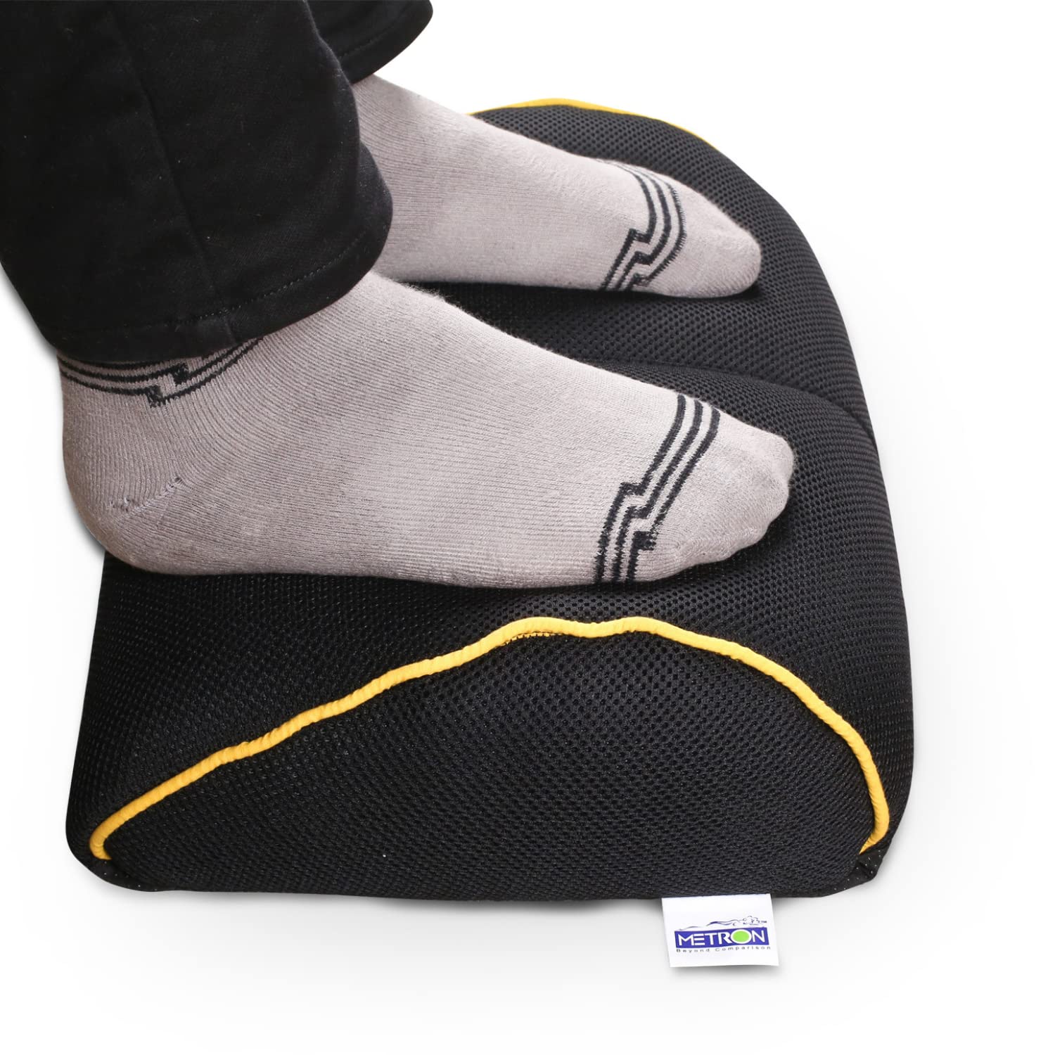 Metron Foot Rest for Under Desk Office Chair, Lightweight Micro Beads Filled Leg Cushion, Breathable 3D Mesh Fabric, Ergonomic Footrest for Work, Home, Travel, Tear Drop Shaped,Black