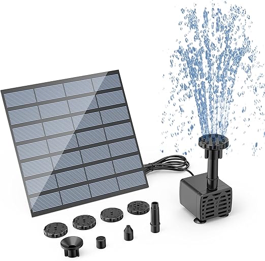 Image AISITIN DIY Solar Fountain Pump, Solar Panel Pond Powered Water Feature Pump with 6 Nozzles, DIY Solar Pond Pump for Garden, Bird bath, Aquarium