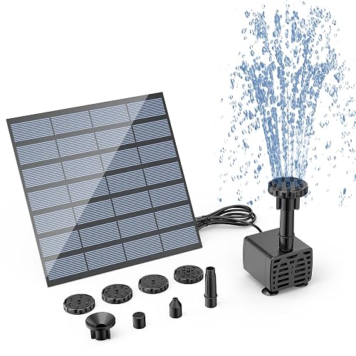 AISITIN DIY Solar Fountain Pump, Solar Panel Pond Powered Water Feature Pump with 6 Nozzles, DIY Fountain for Garden, Bird Bath, Aquarium - M