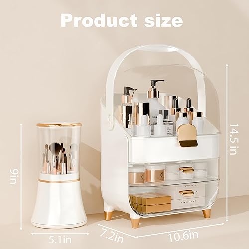 Miniatura 3 de Organizador de maquillaje para encimera con tapa y cajones, soporte grande para el cuidado de la piel para tocador, escritorio, baño, caja de