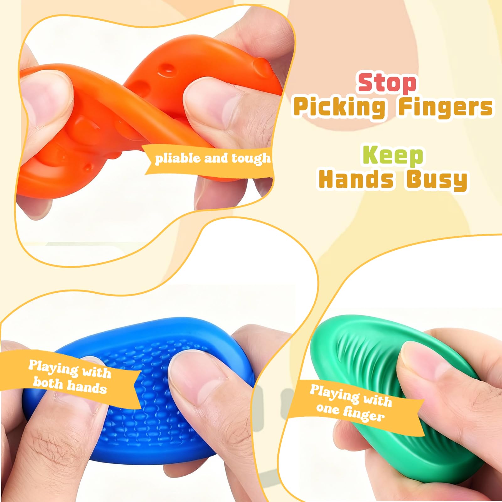 8 Pietre Sensoriali Fidget In Silicone – Giocattolo Antistress Silenzioso Per Bambini E Adulti – Texture Multiple