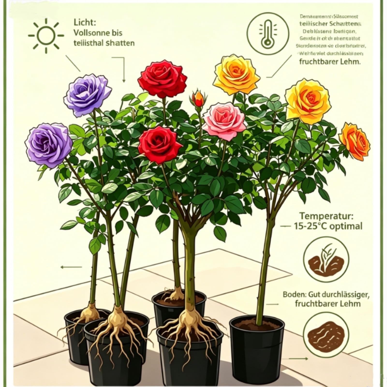 Mehrjähriges Rosenrhizom,mehrjährig,Pflegeleicht,Geeignet für Frühling und Herbst,Gartenschau-4 Wurzeln-E